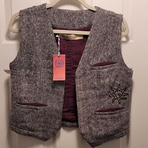 KALM Tweed Vest with Plum Lining & Sun Patch Size Medium